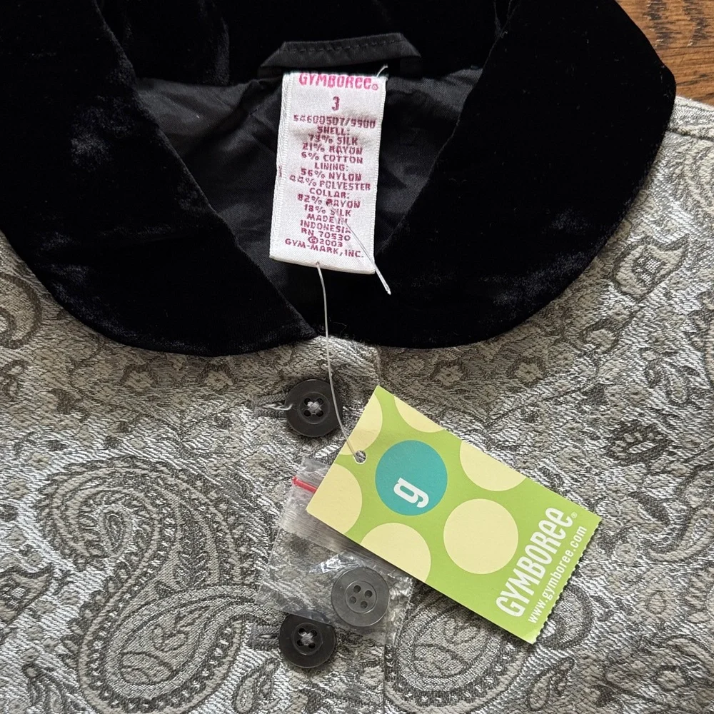 New With Tags Gymboree Paisley Coat with Black Velvet Collar